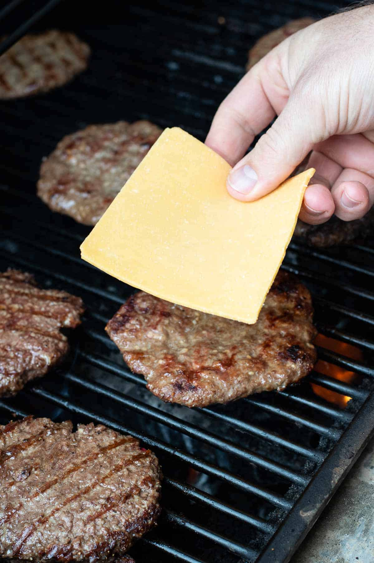 Cheese slice going on a burger