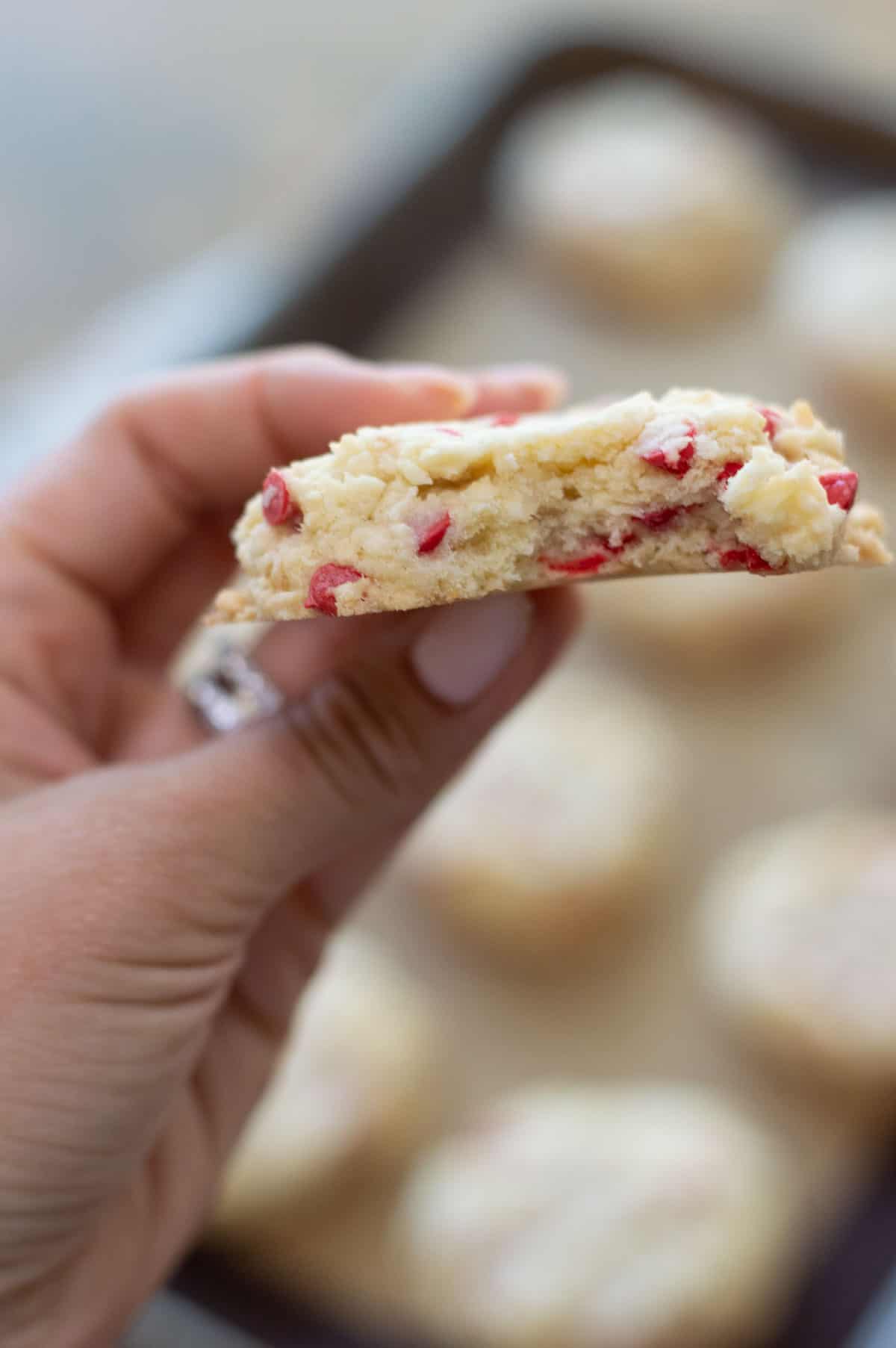 Cherry Chip Cookies (Bakery Style) in a hand