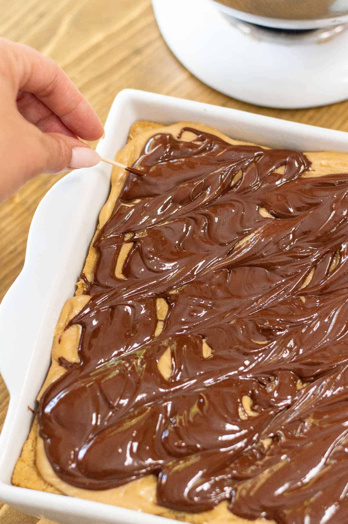 Gluten-Free Peanut Butter Bars in a white dish