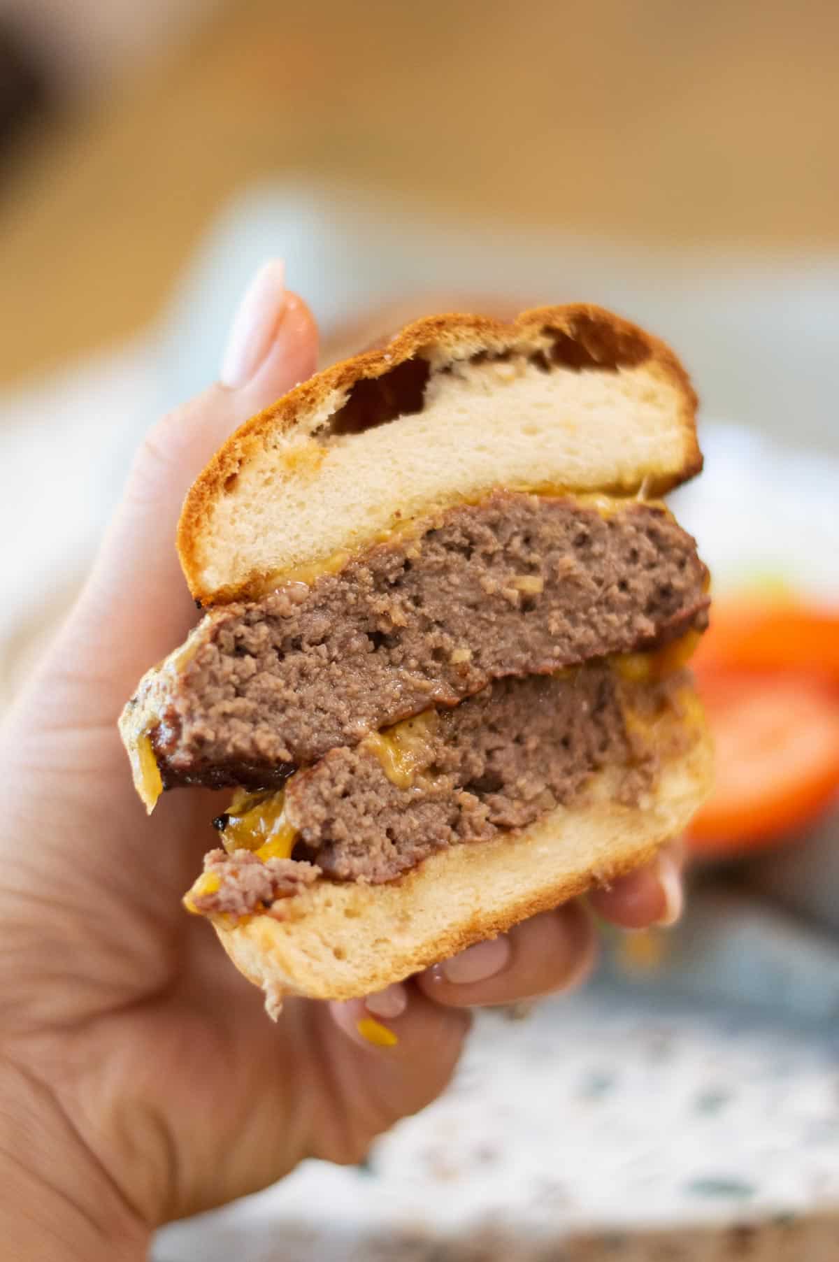 gluten-free burgers cut in half