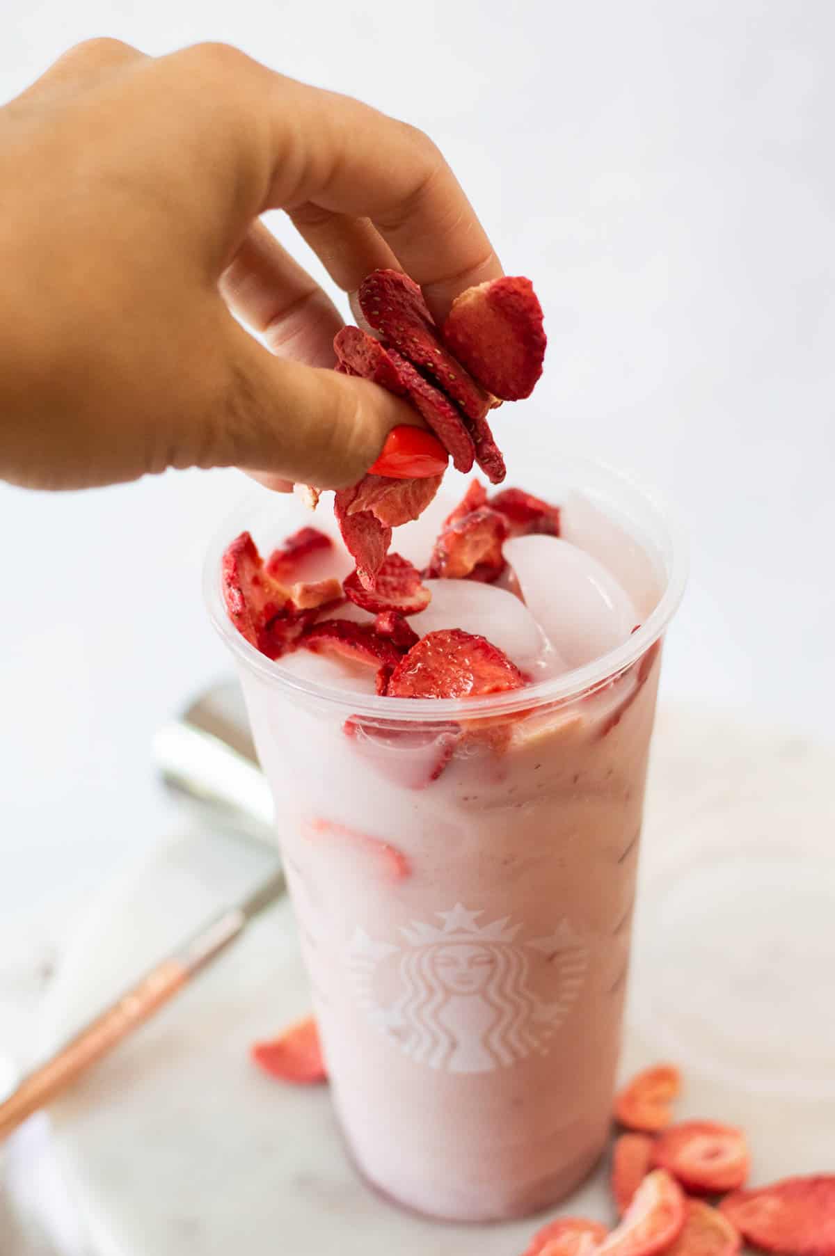 Starbucks Pink Drink Copycat in a plastic cup