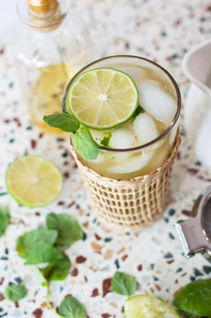 Virgin Mojito Recipe with limes in a glass cup