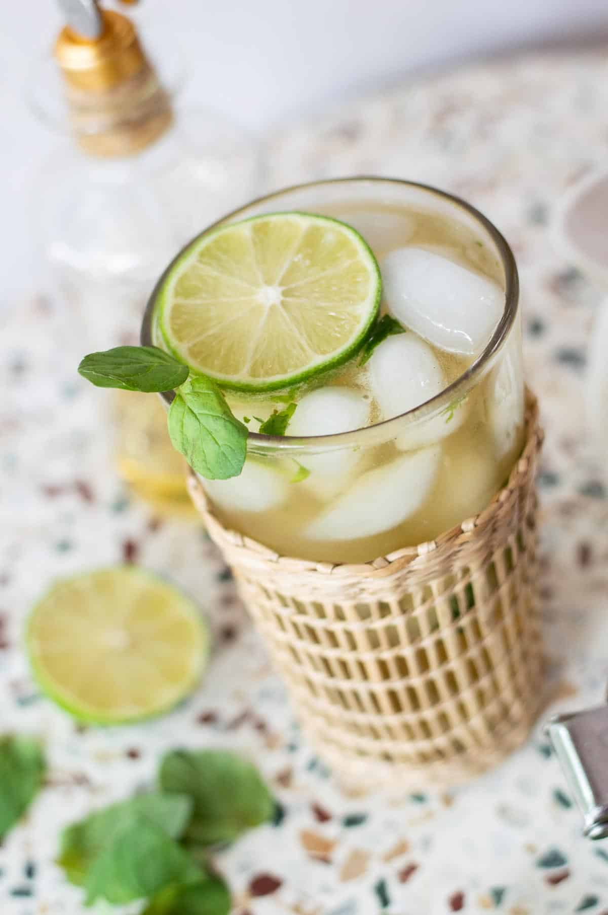 Virgin Mojito Recipe with limes in a glass cup