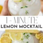 lemon mocktail with thyme and lemon Pinterest pin