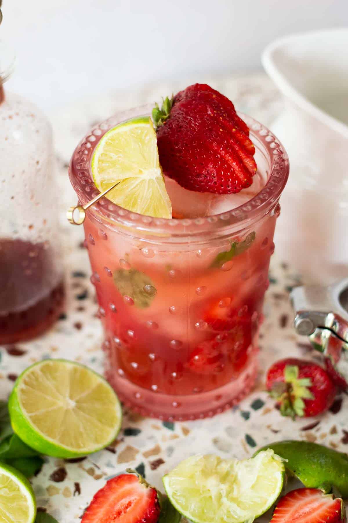 Strawberry Mojito Mocktail with lime and strawberry