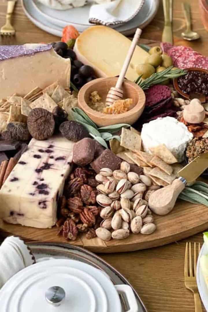 Easy Charcuterie Board on a wood board - Italian charcuterie board