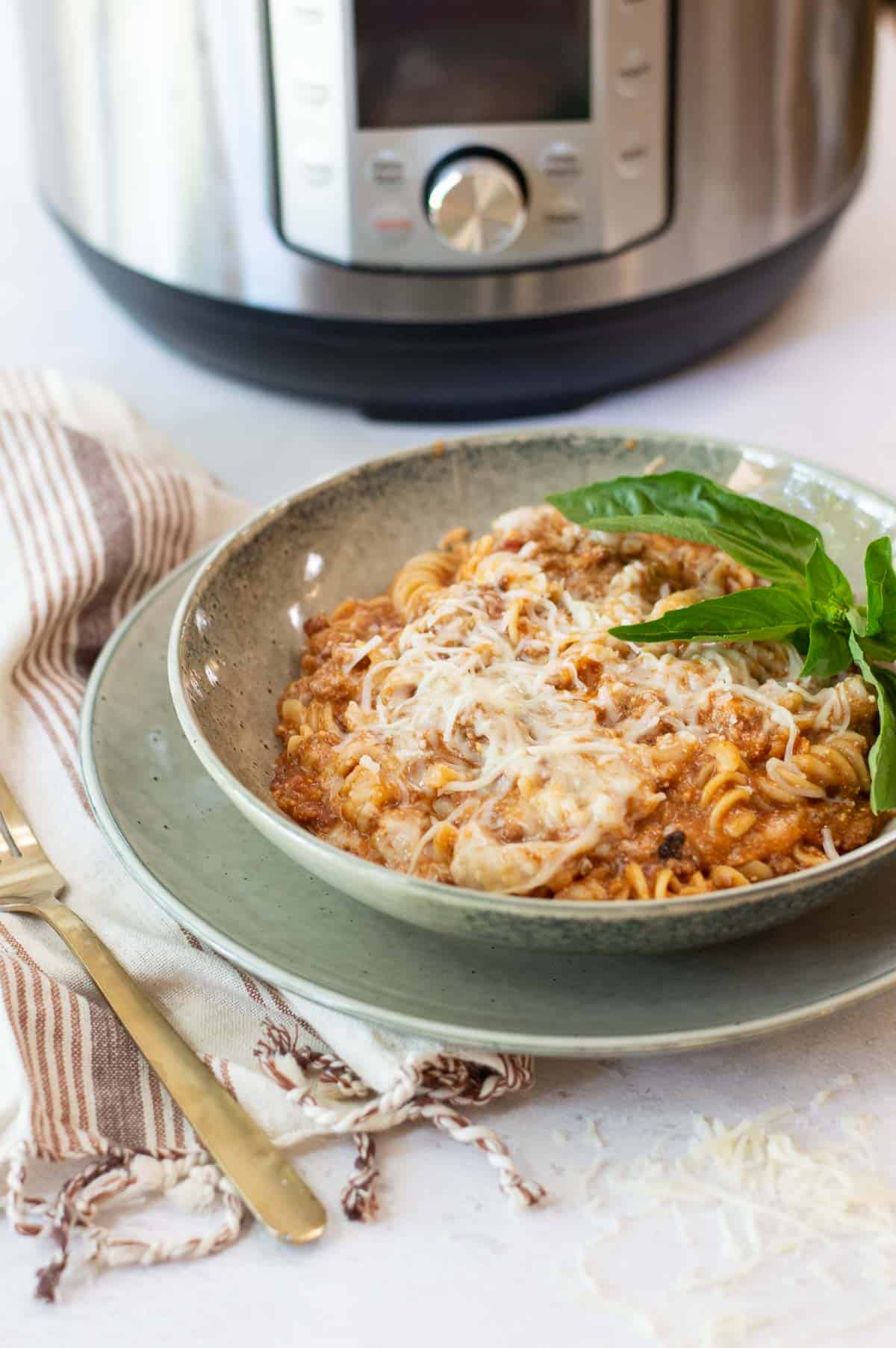 quick instant pot lasagna in a bowl