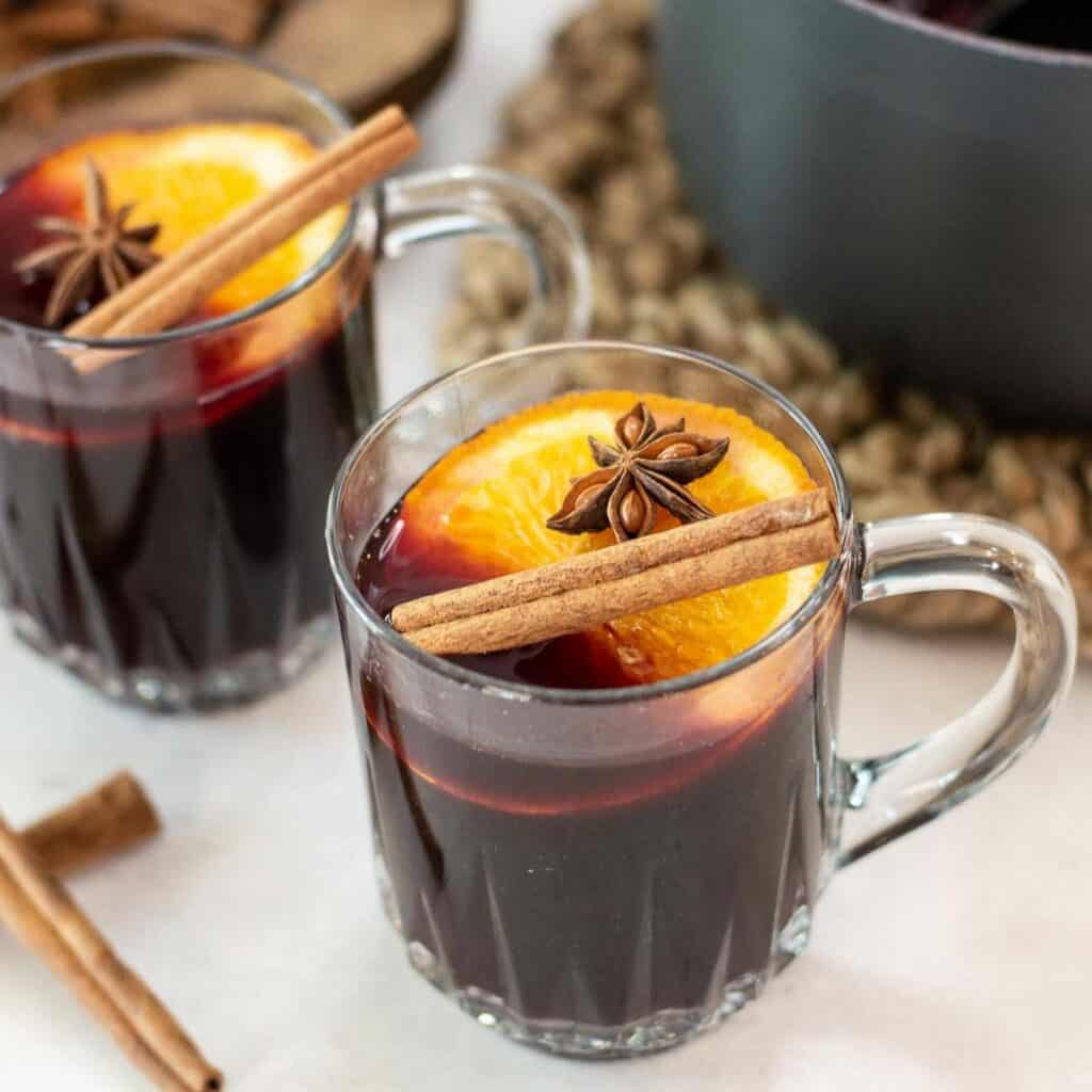 Non Alcoholic Mulled Wine in a glass mug