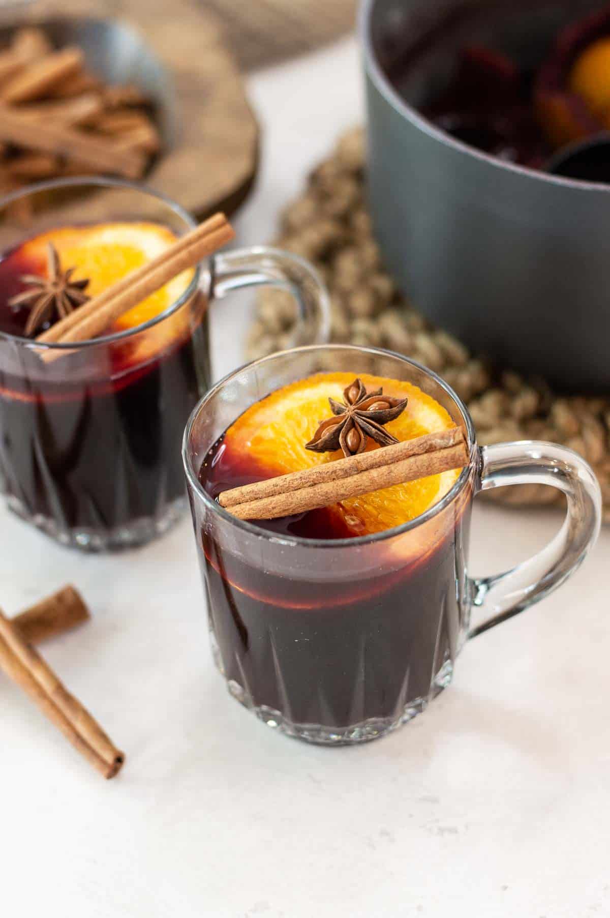 Non Alcoholic Mulled Wine in a glass cup