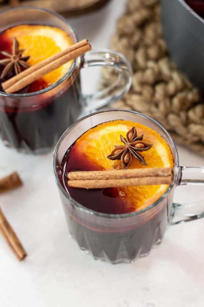 Non Alcoholic Mulled Wine in a glass cup