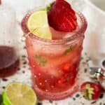Strawberry Mojito Mocktail in a pink glass