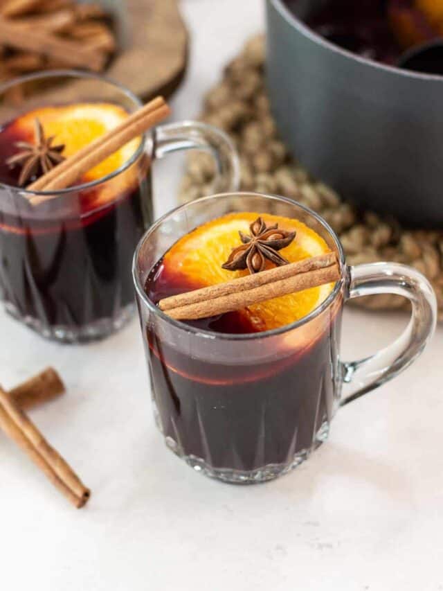 Non Alcoholic Mulled Wine in a glass cup