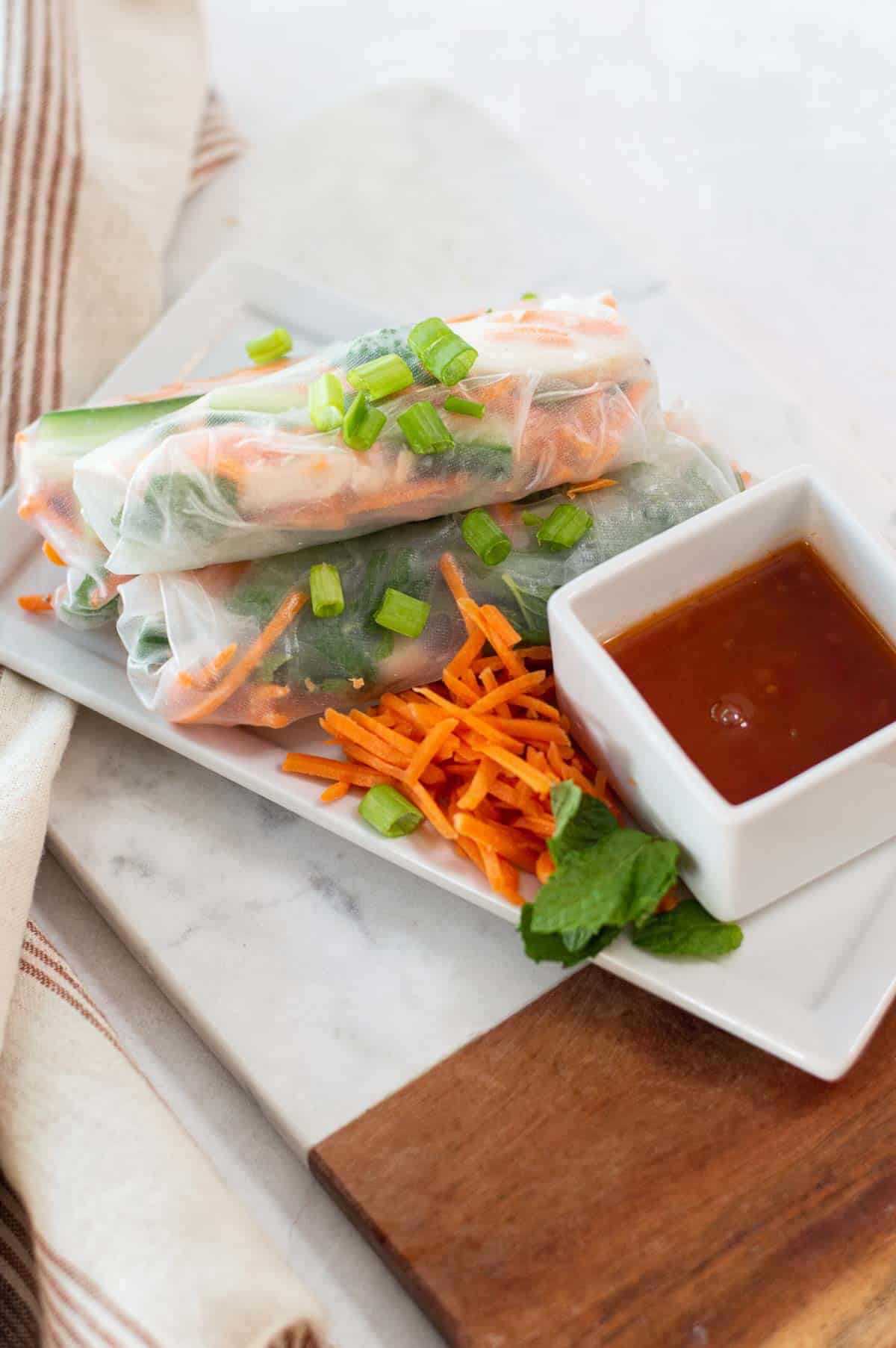 gluten free spring rolls on a white plate
