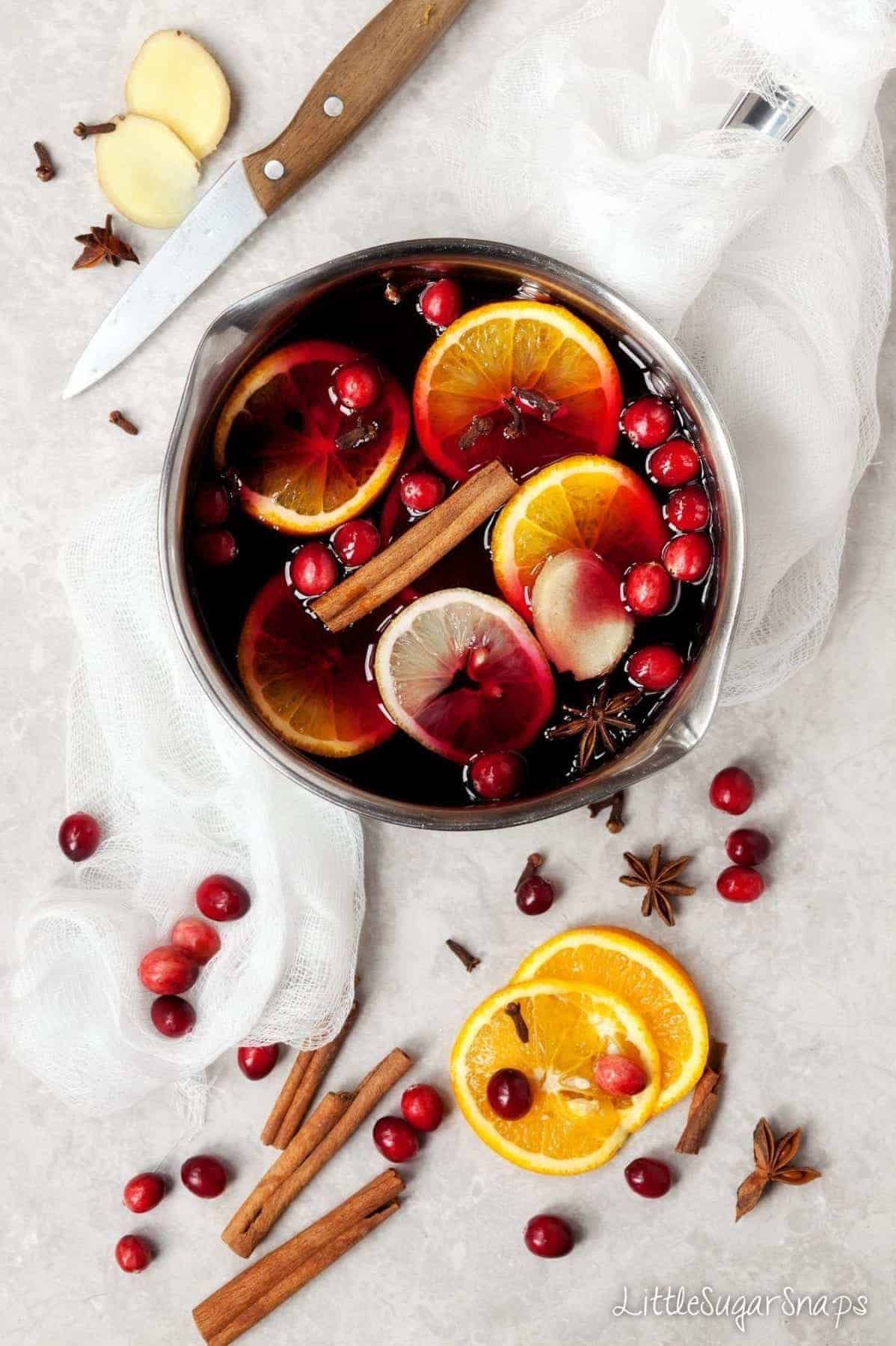 christmas punch in a saucepan