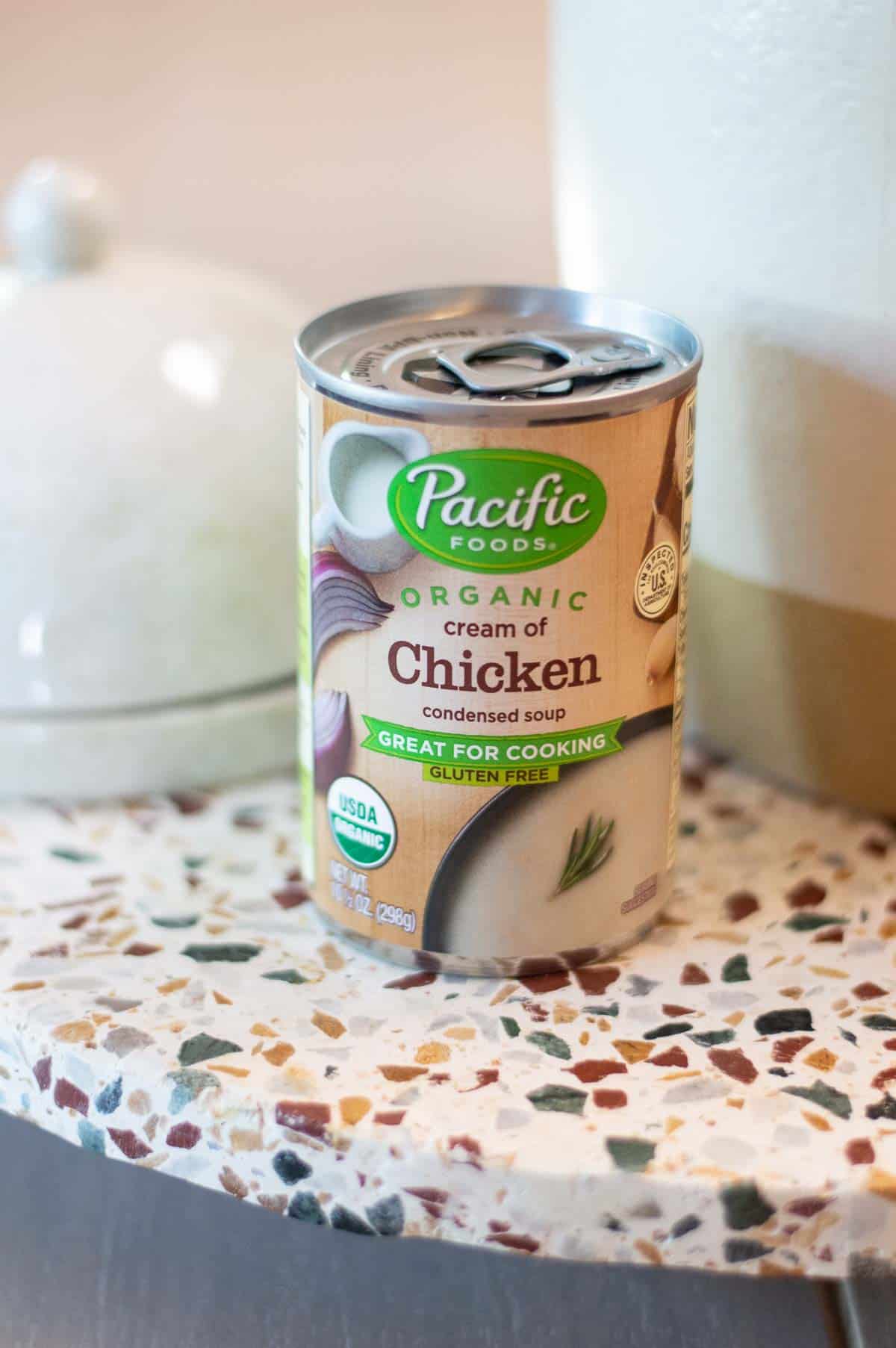 Cream of chicken on a stand in a can