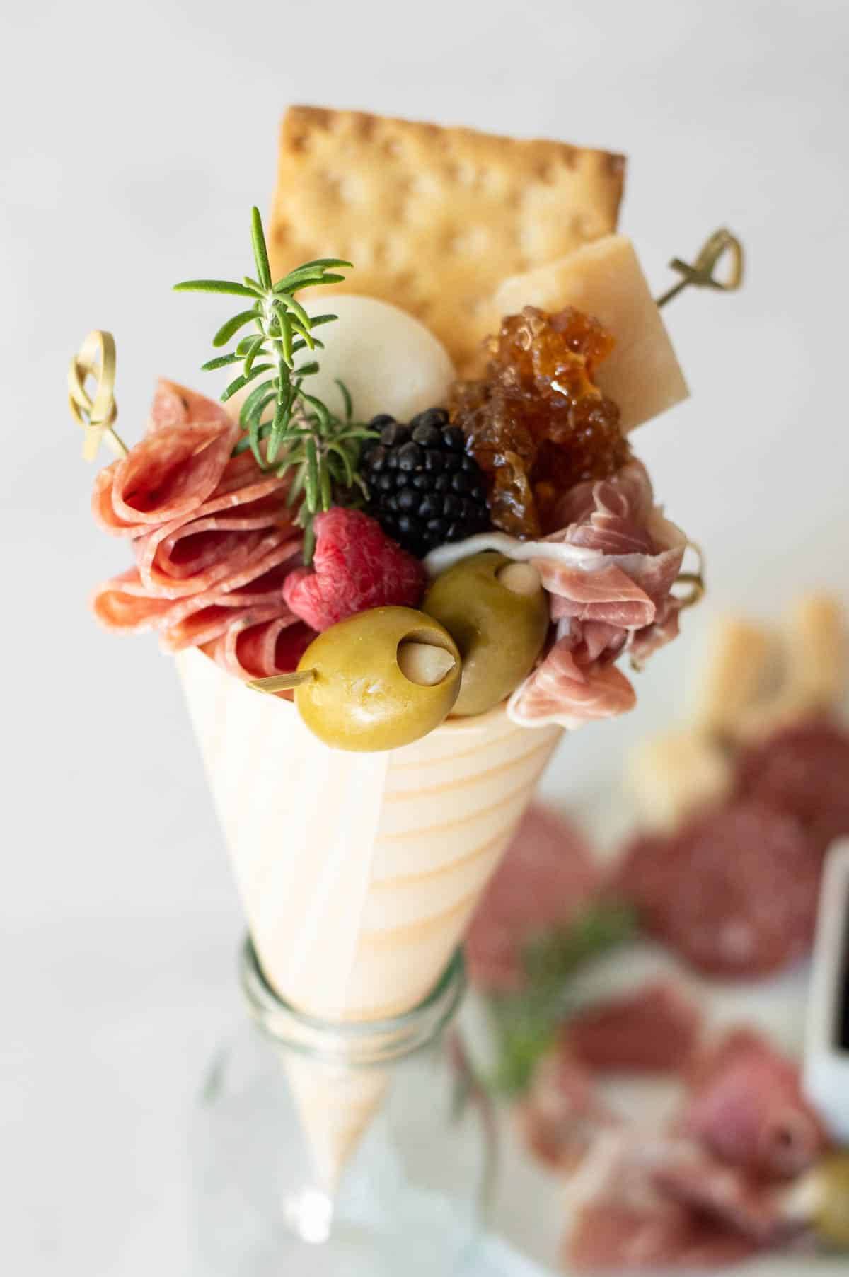 Charcuterie Cones in a cone in a jar