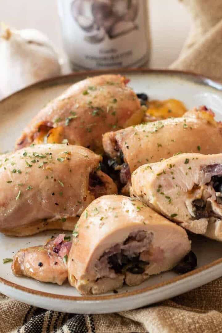 Garlic Stuffed Chicken Thighs on a plate