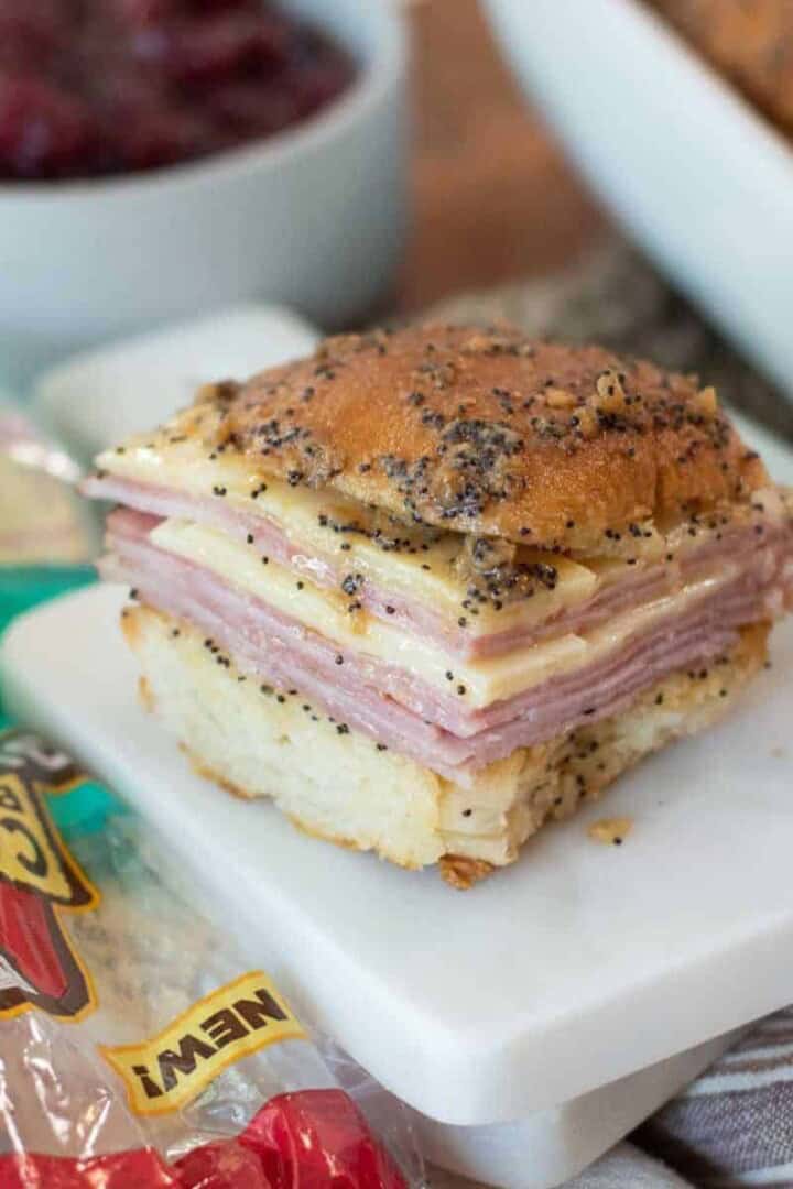 Easy Hawaiian Roll Sliders on a marble plate