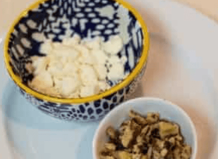 walnuts and feta in a bowl