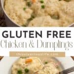Gluten Free Chicken and Dumplings cooked in a pot Pinterest image collage