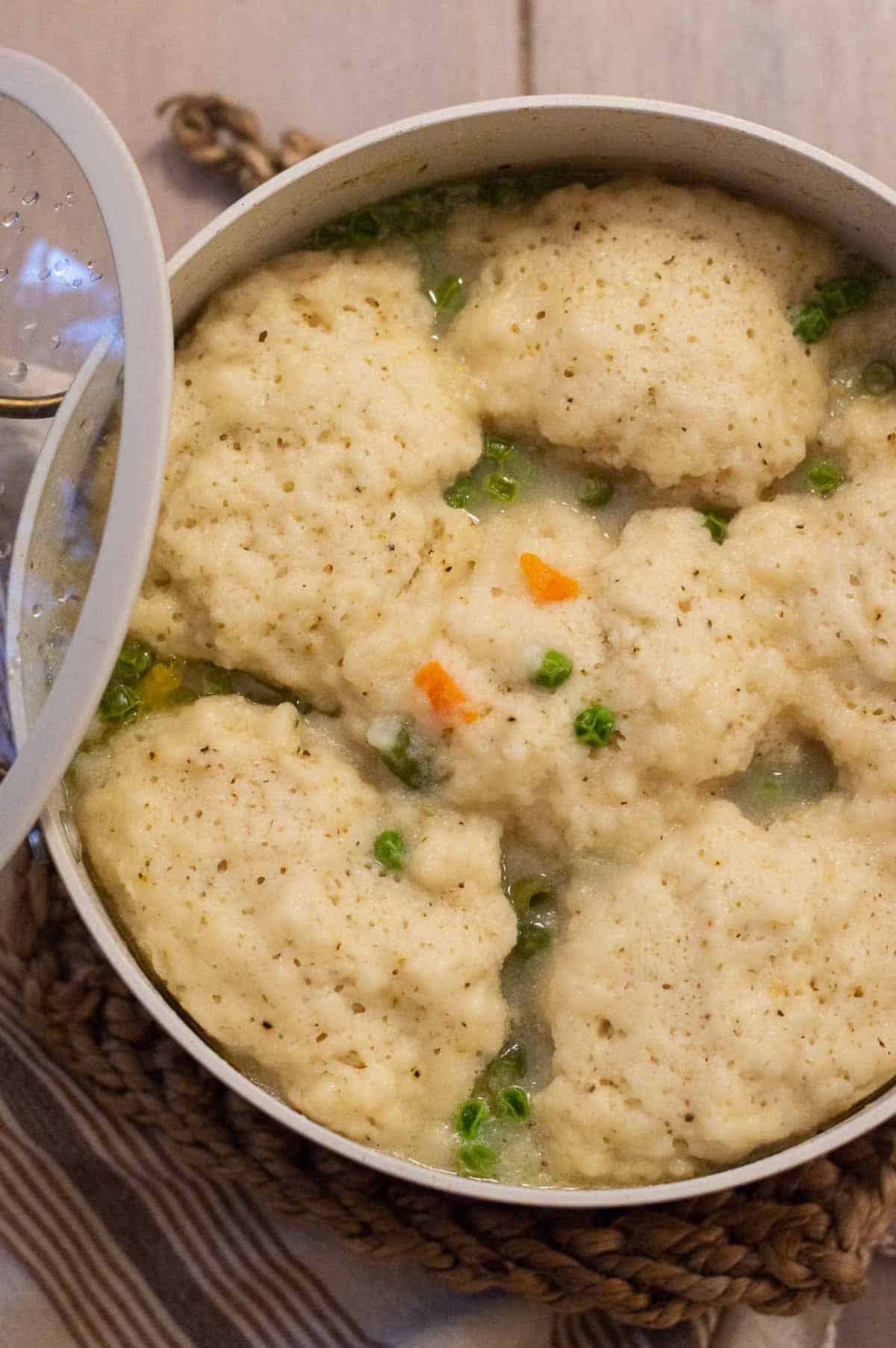 Gluten Free Chicken and Dumplings in a pot cooked