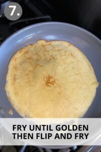 gluten free crepes batter step by step instructions being cooked