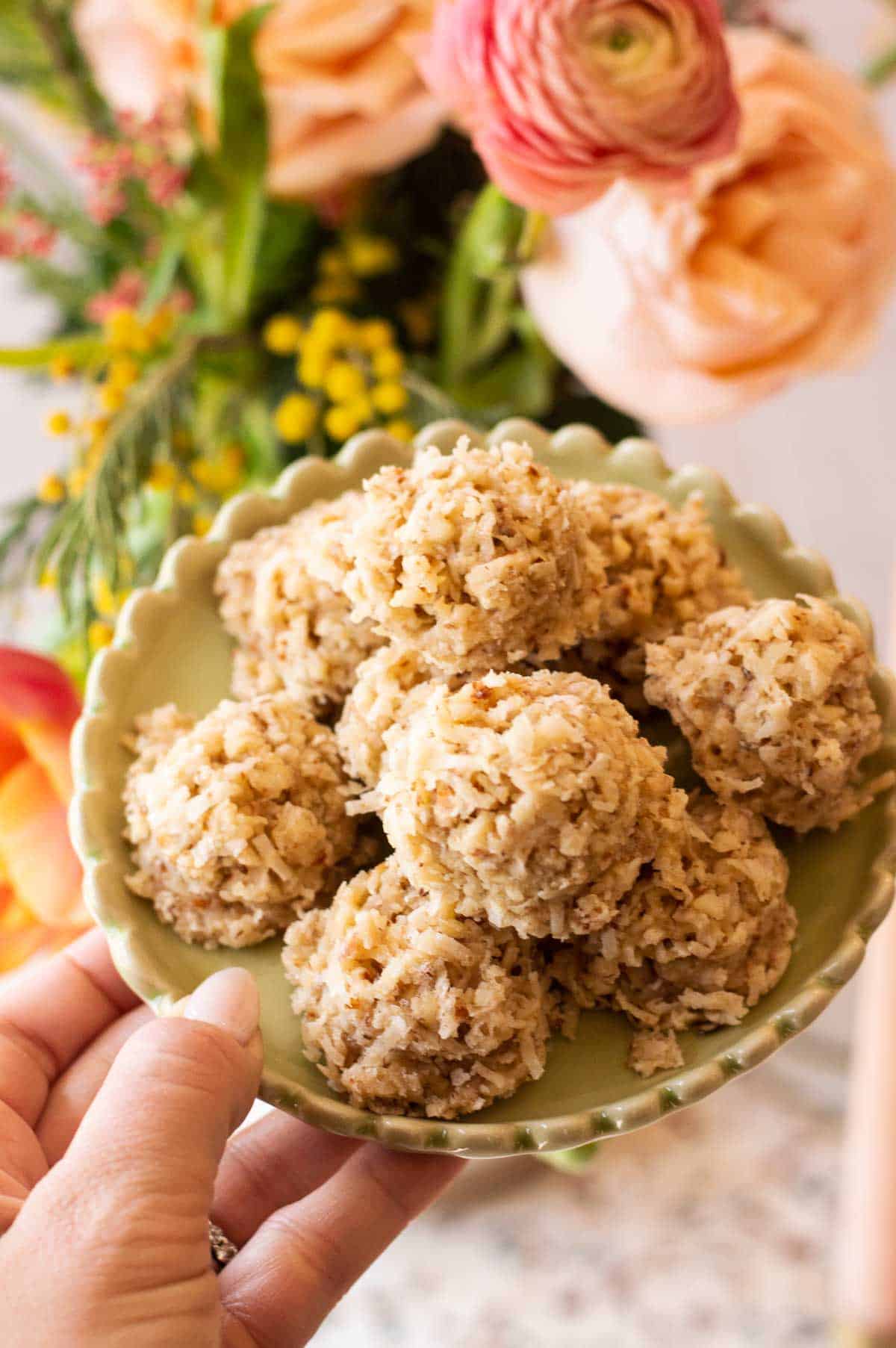 coconut macaroons on a little green plate