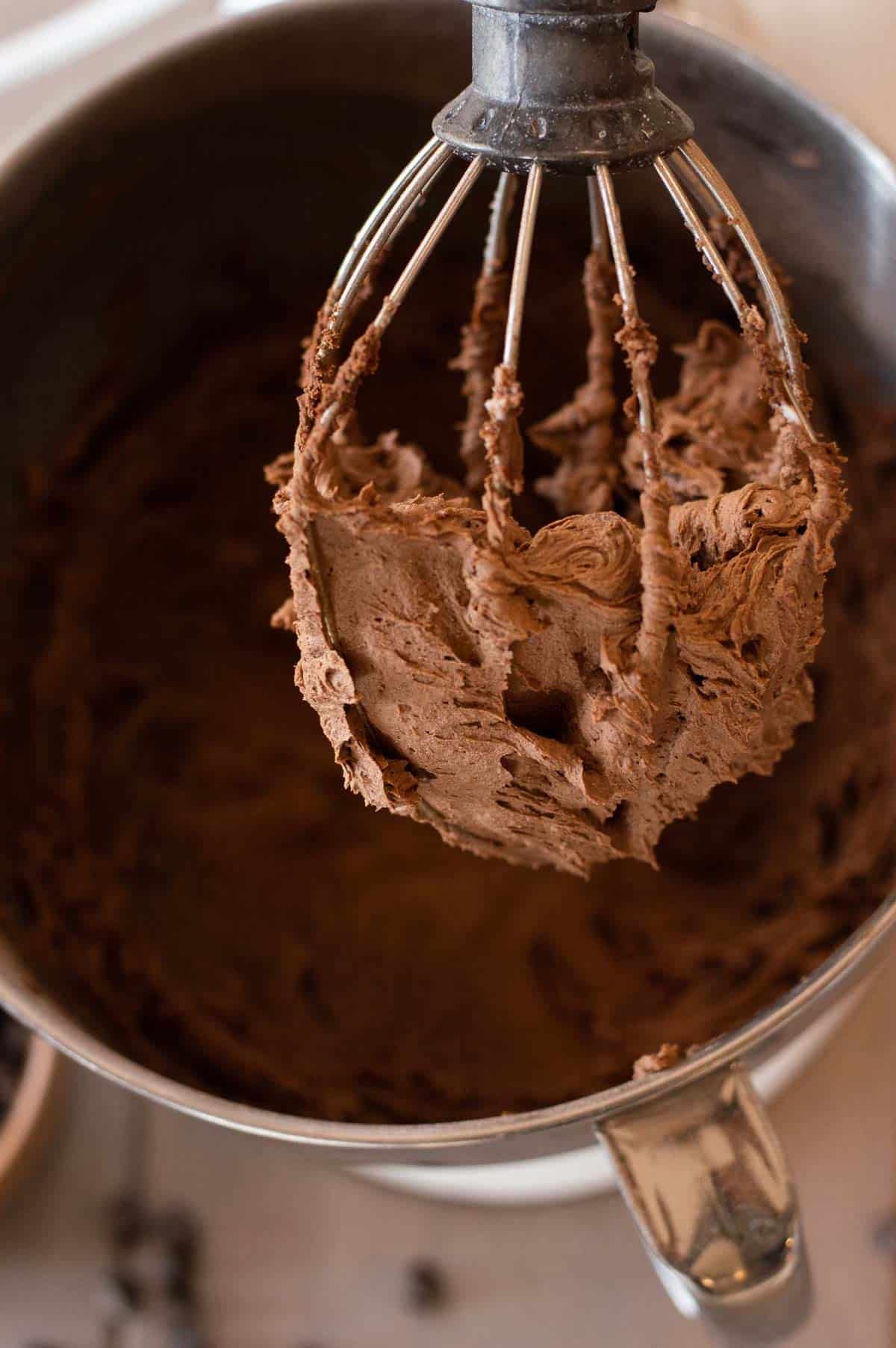 chocolate frosting on a whisk
