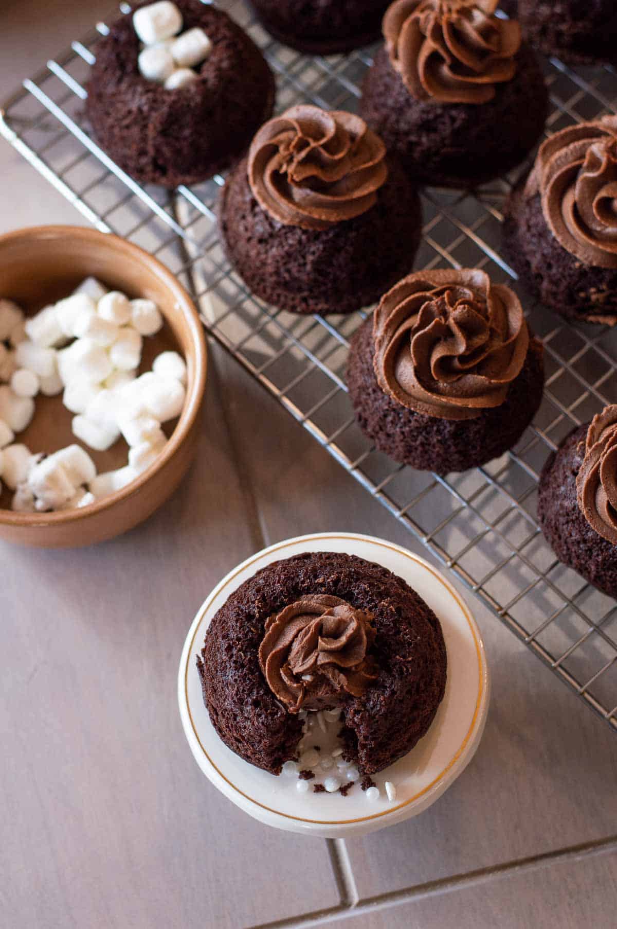 chocolate frosting on a chocolate cupcake