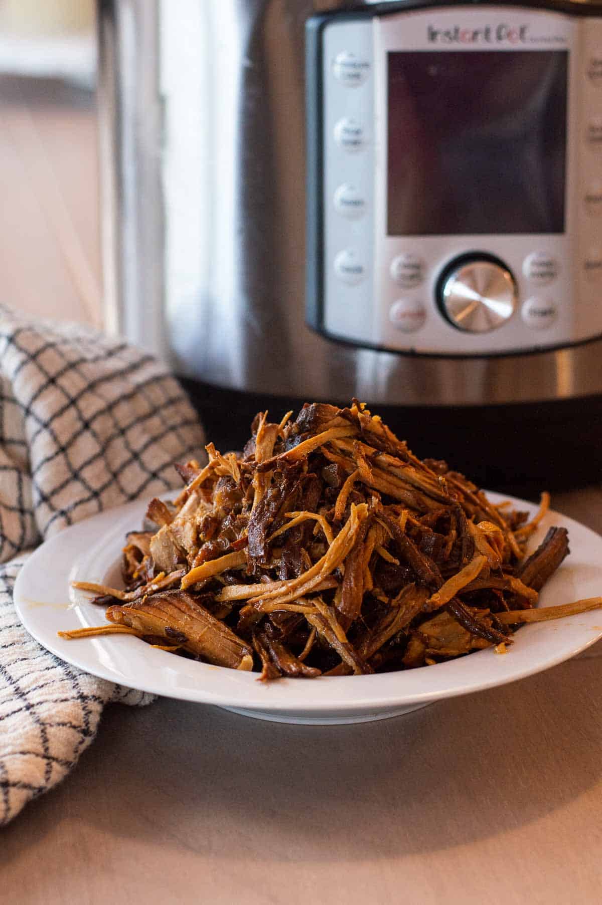 Instant Pot Pork from Frozen in a white bowl