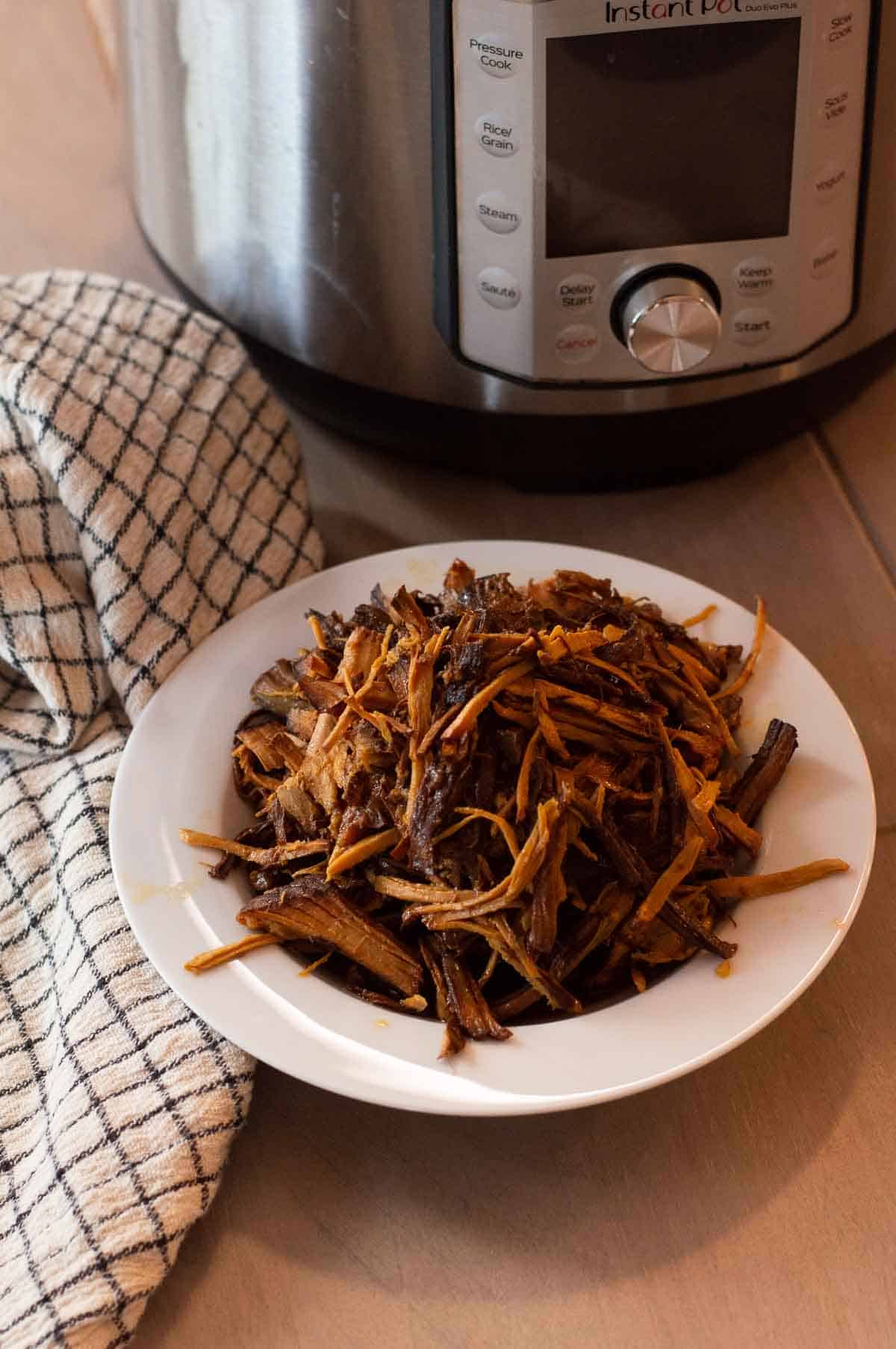 Instant Pot Pork from Frozen in a white bowl