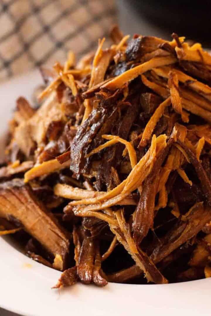 instant pot pork from frozen in a white bowl