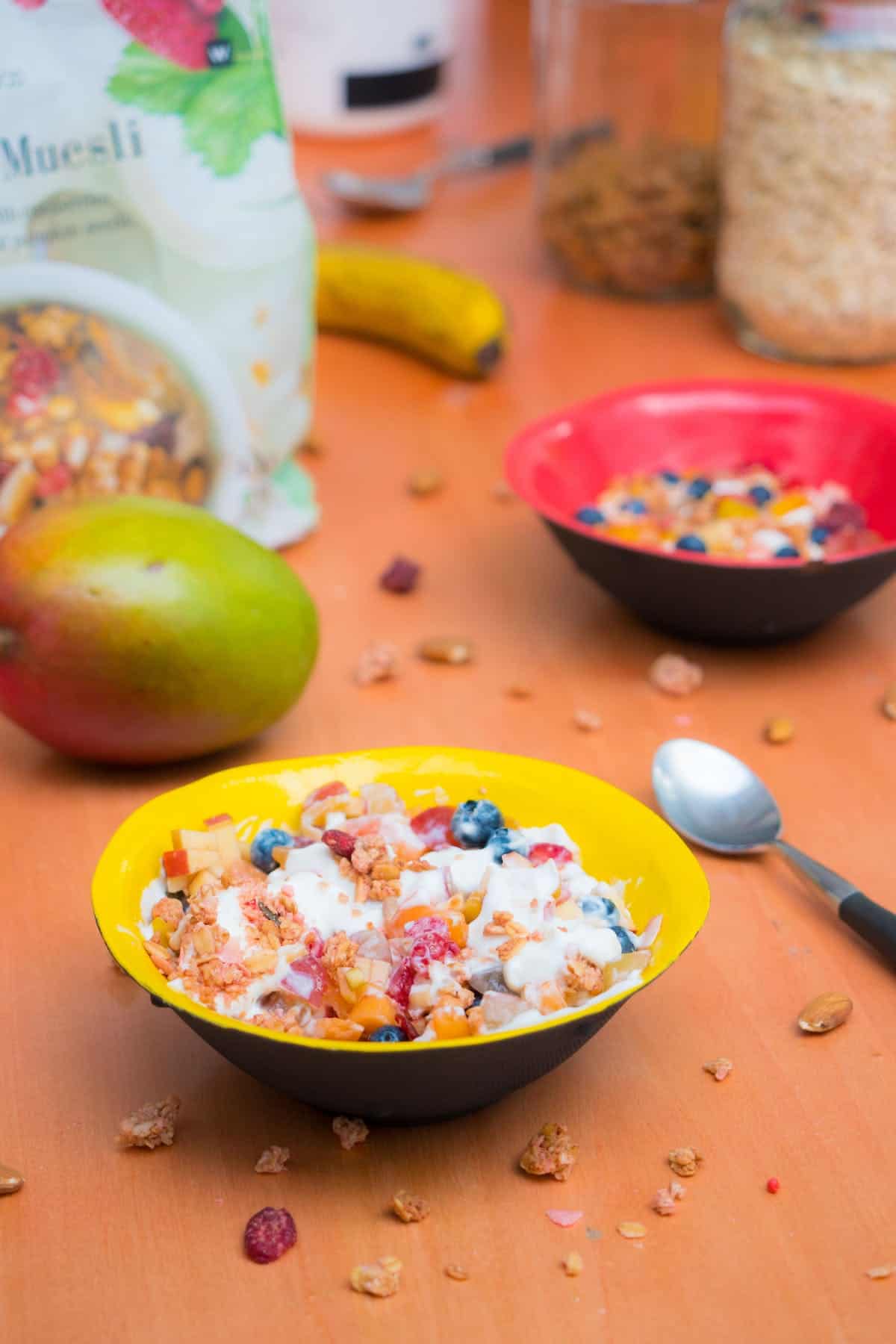 muesli in a bowl with milk