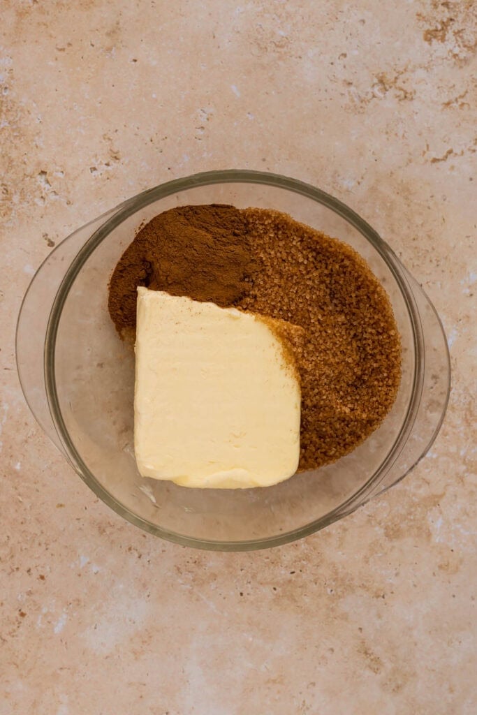 butter, brown sugar and cinnamon ini a bowl