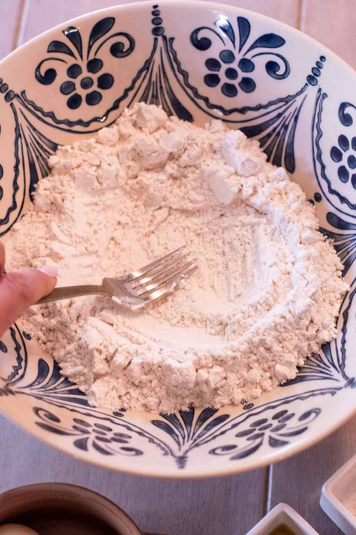 Gluten Free Egg Noodles flour ingredients in a bowl