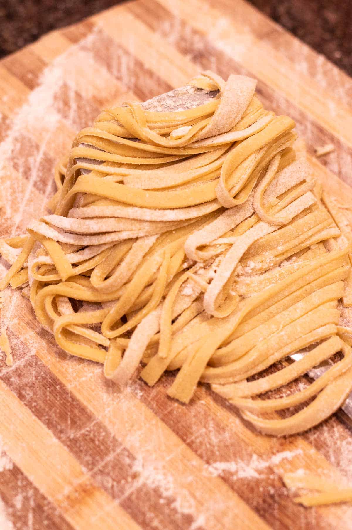 Gluten Free Egg Noodles fresh on a cutting board