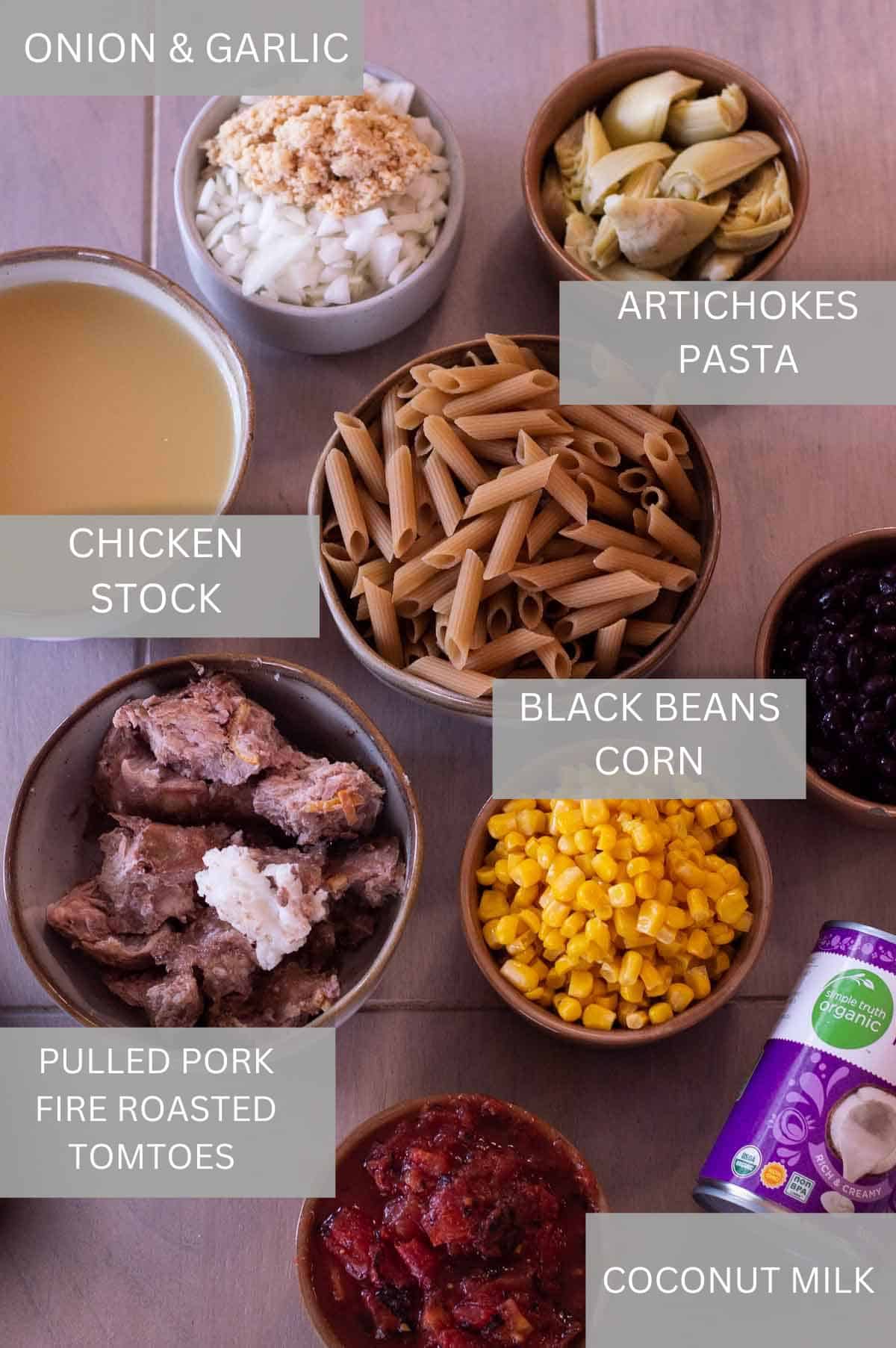 Pulled pork pasta ingredients