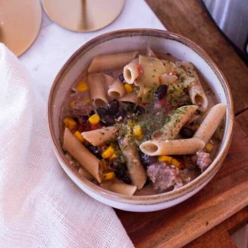 Pulled pork Pasta in a bowl