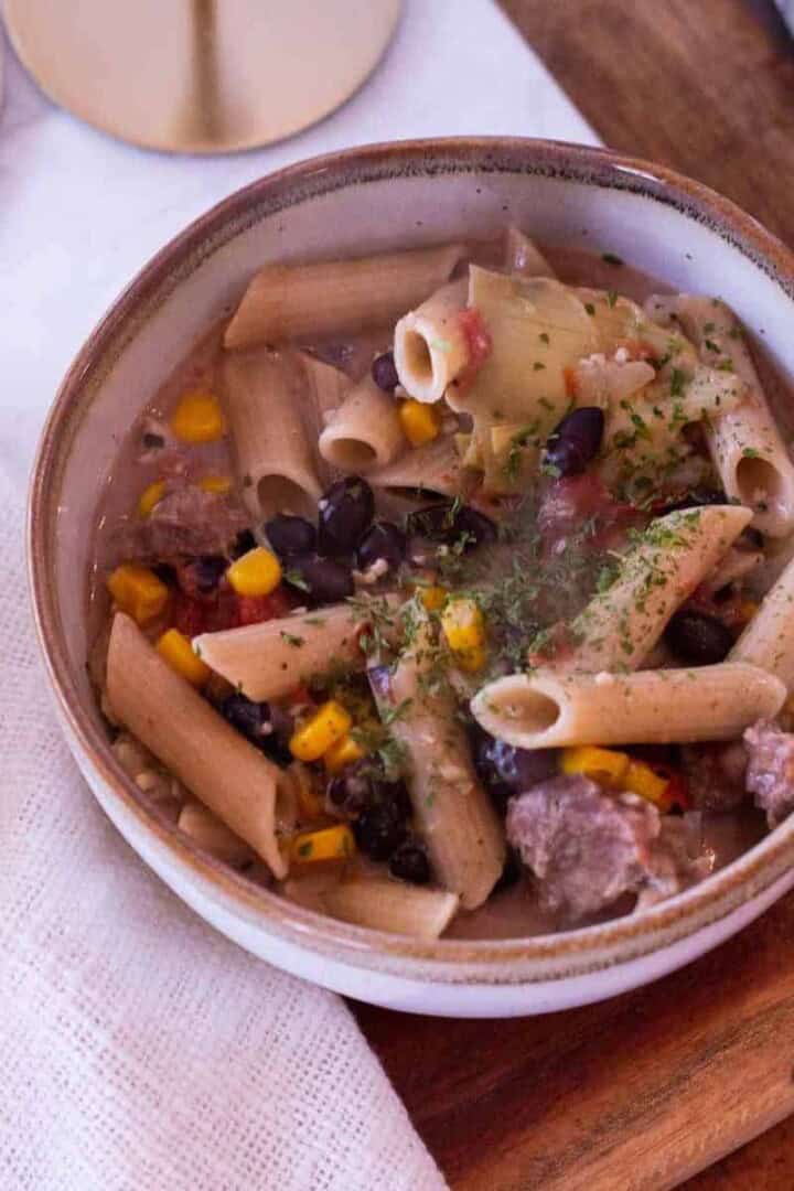 Pulled pork Pasta in a bowl