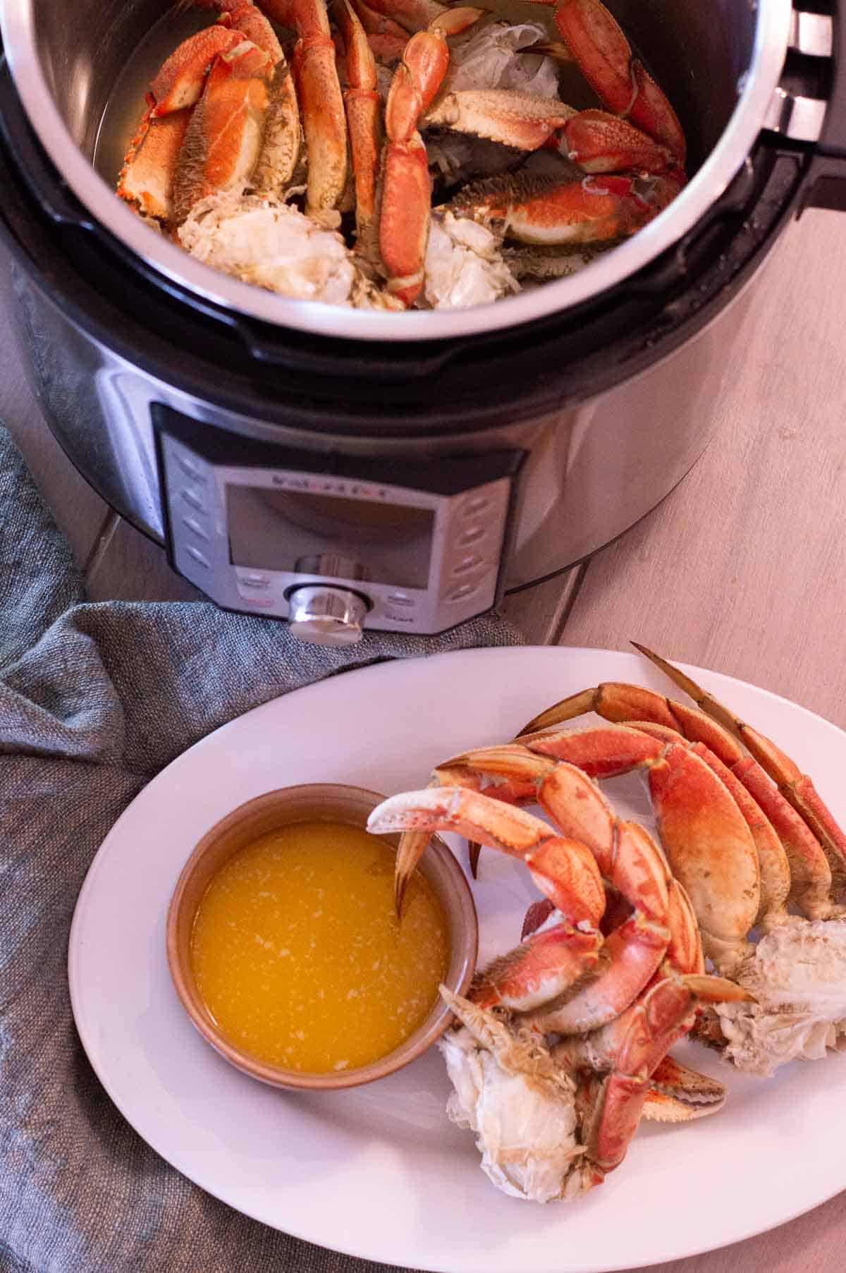 Crab Legs in the Instant Pot and on a plate