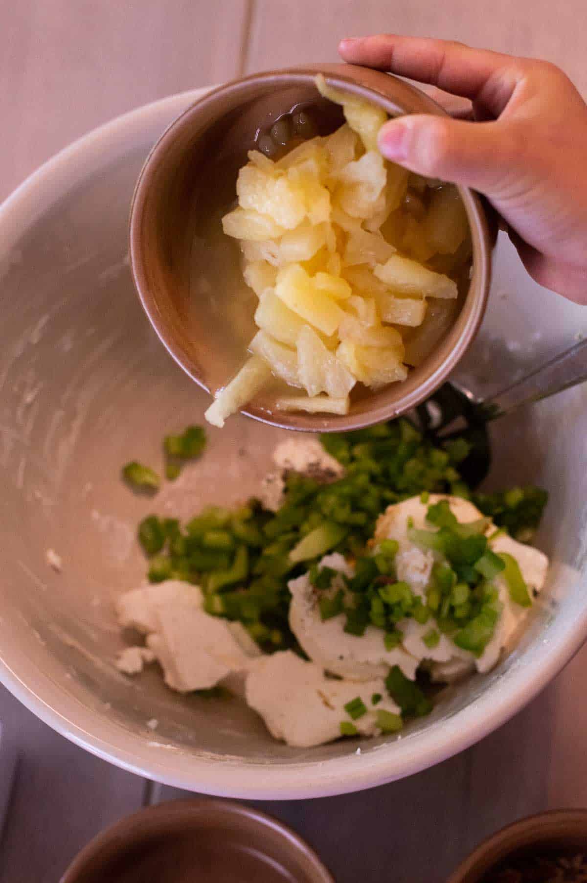 Easy Pineapple Cheeseball ingredients in a bowl