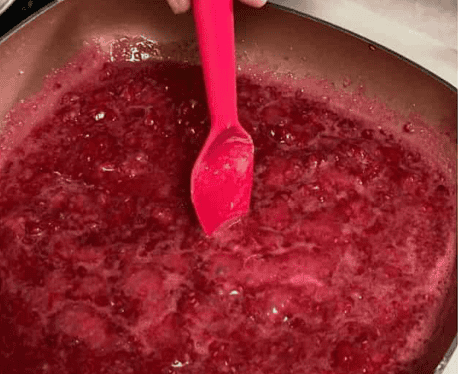 gluten free poop tart raspberry filling in a pan with a red spoon