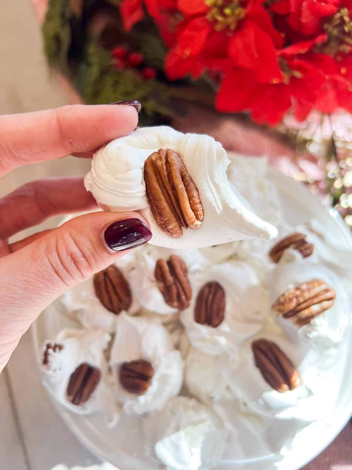 classic divinity candy with pecans on top