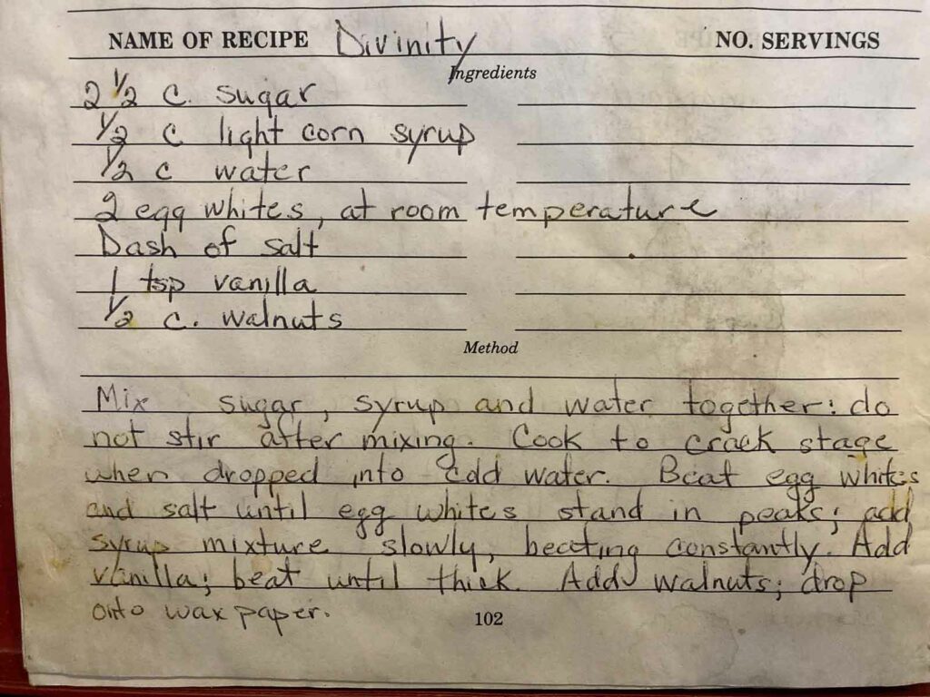divinity candy recipe card