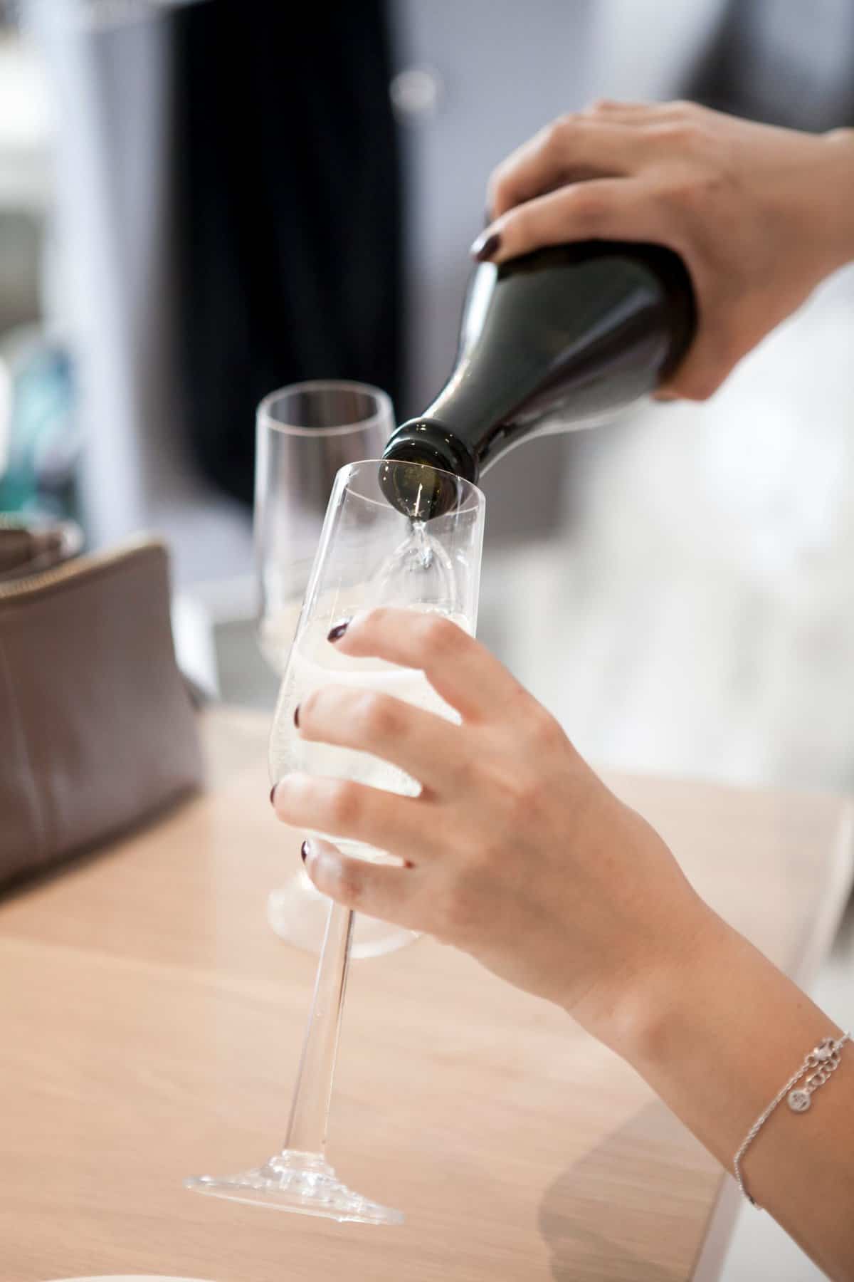 Non Alcoholic Champagne being poured into a glass
