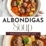 Easy Albondigas Soup (Mexican Meatball Soup) pinterest pin