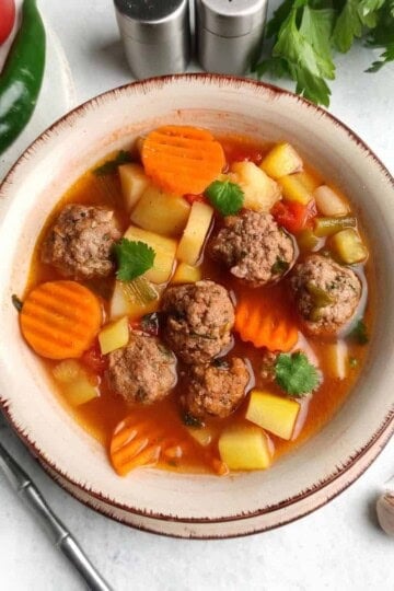Easy Albondigas Soup (Mexican Meatball Soup) pinterest pin