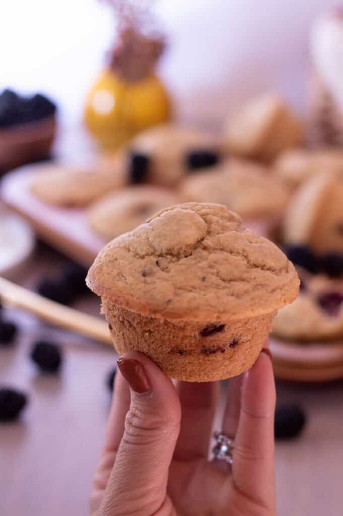 Gluten Free Blackberry Muffins in a hand