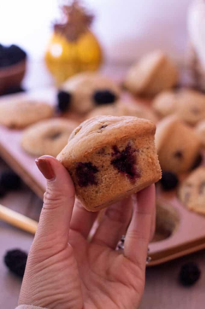 Gluten Free Blackberry Muffins in a hand