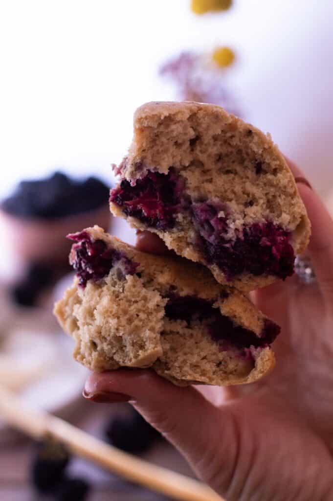 Gluten Free Blackberry Muffins in a hand